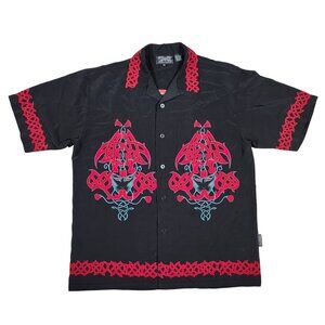 Dragonfly Clothing Company Black Red Celtic Lady Face Roses Button-Up Shirt XL